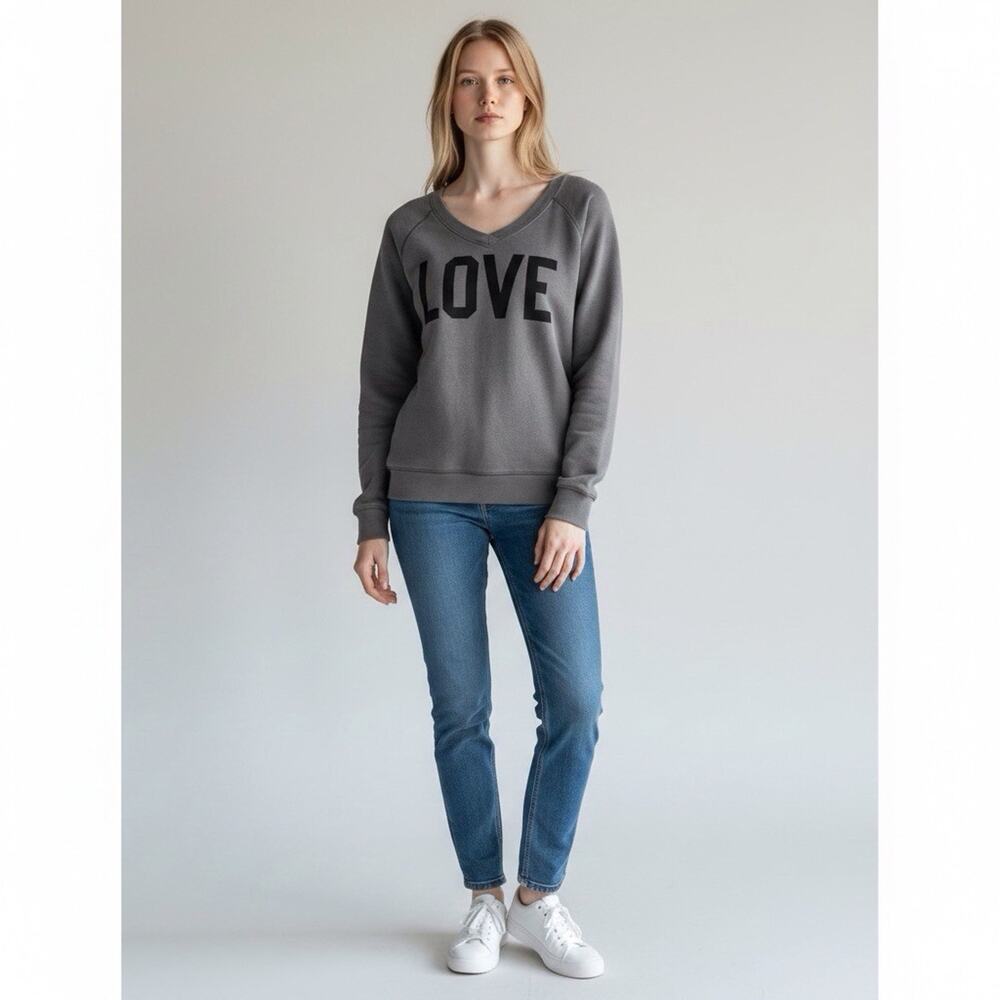 Victoria's Secret PINK V-Neck Grey Sweatshirt Size: Large